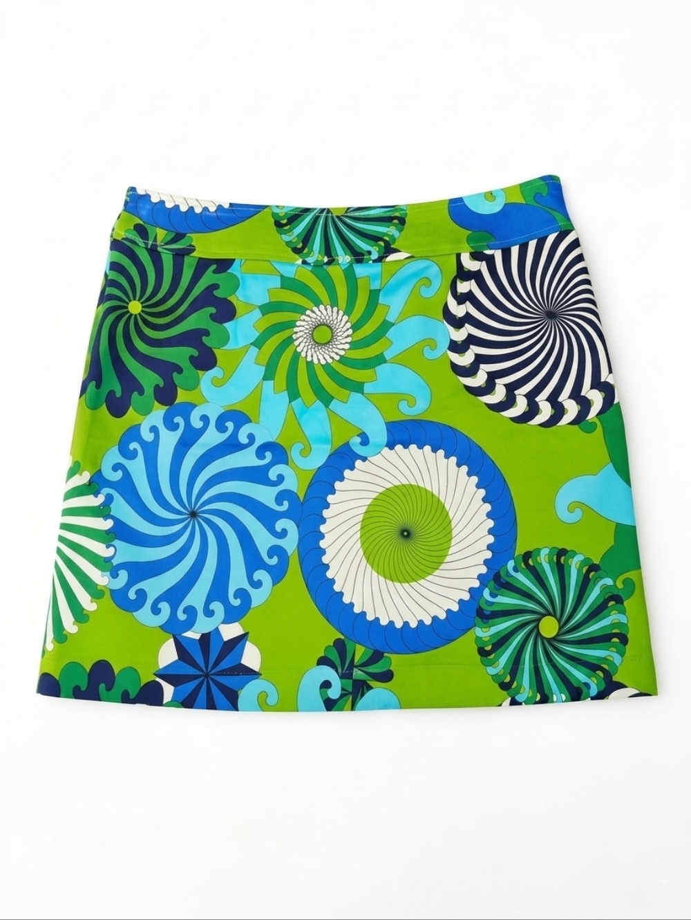 Skirtin Around Mod Retro Electric Green Blue Geometric Swirl Preppy Short Skirt